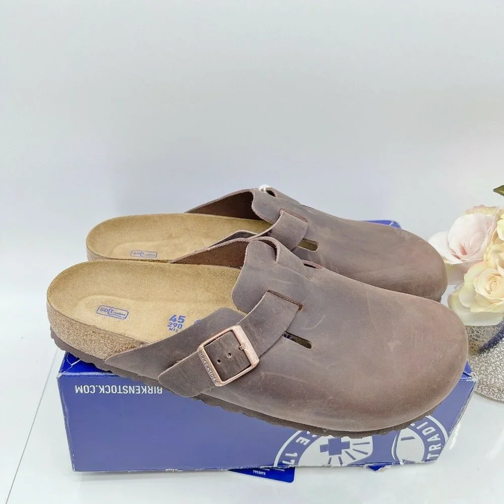 Birkenstock Soft Footbed Boston Clog Oiled Leather Habana EU 45 Mens US 12- 12.5 - Picture 4 of 12